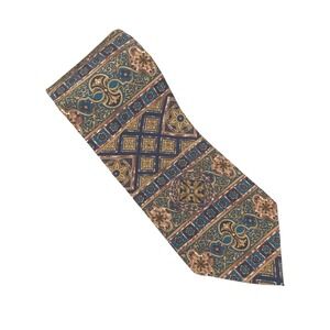 Hunting Horn Mens Tie Silk Medallion Floral Geometric Blue Gold Canada 57x4